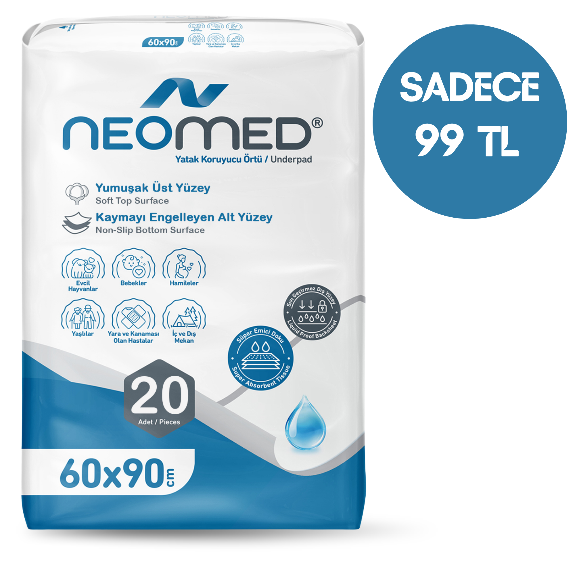 <strong>Neomed Yatak Koruyucu 60x90 Cm 20 Adet 99 ₺</strong>