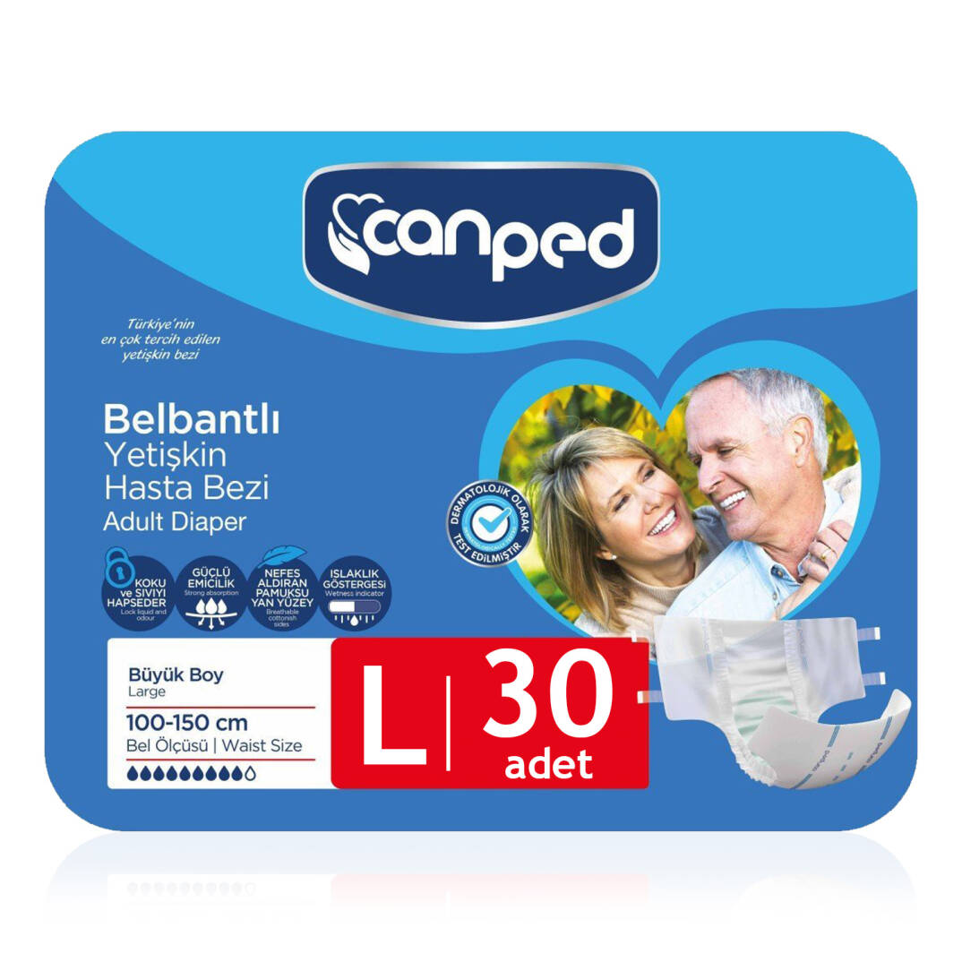 Canped Belbantlı Tekstil Yüzey Hasta Bezi L-Large Beden 30 Adet - 1