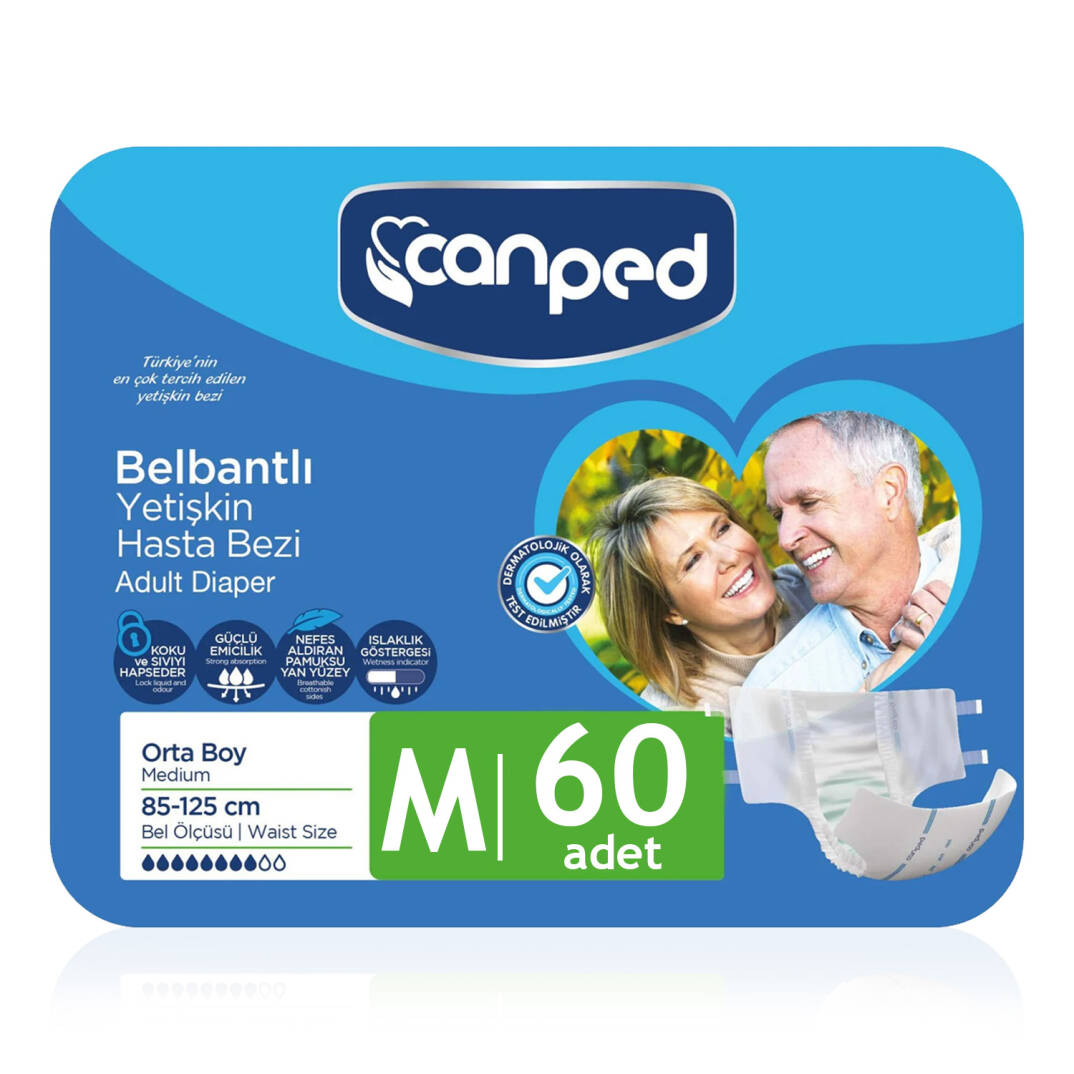 Canped Belbantlı Tekstil Yüzey Hasta Bezi M-Medium Beden 60 Adet - 1