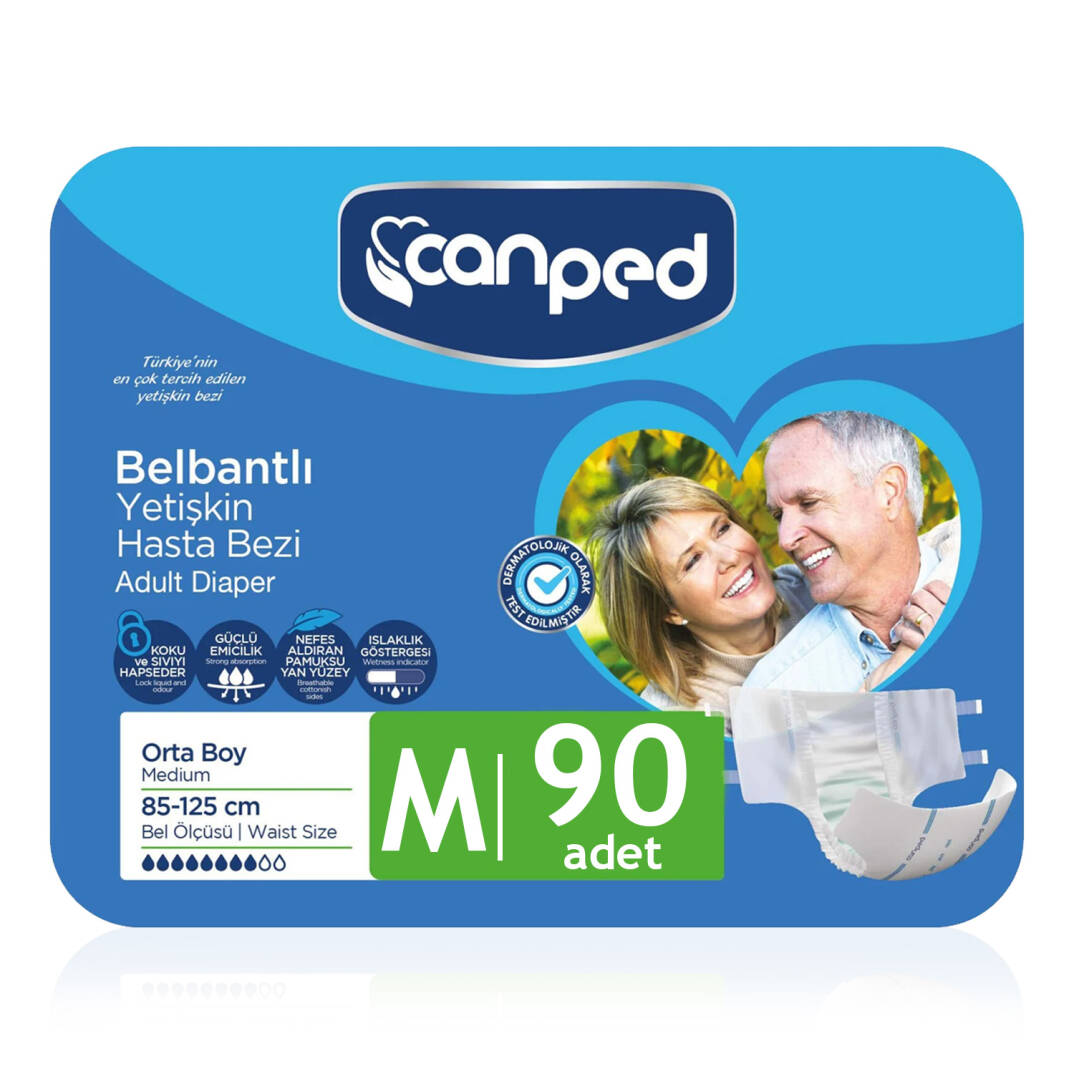 Canped Belbantlı Tekstil Yüzey Hasta Bezi M-Medium Beden 90 Adet - 1