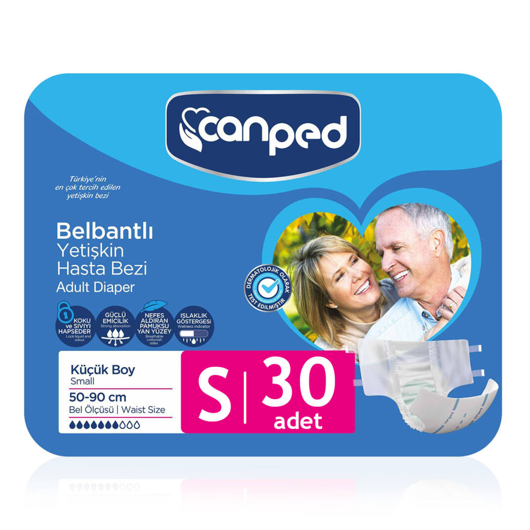 Canped Belbantlı Tekstil Yüzey Hasta Bezi S-Small Beden 30 Adet - 1