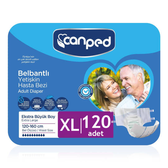 Canped Belbantlı Tekstil Yüzey Hasta Bezi XL- Extra Large Beden 120 Adet