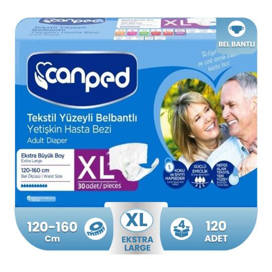 Canped Belbantlı Tekstil Yüzey Hasta Bezi XL- Extra Large Beden 120 Adet