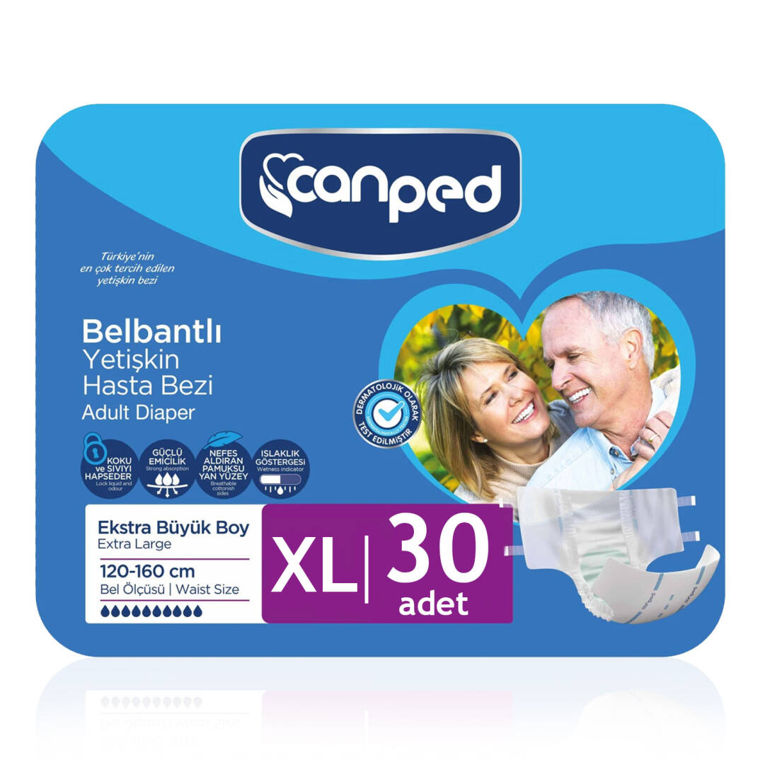 Canped Belbantlı Tekstil Yüzey Hasta Bezi XL- Extra Large Beden 30 Adet - 1