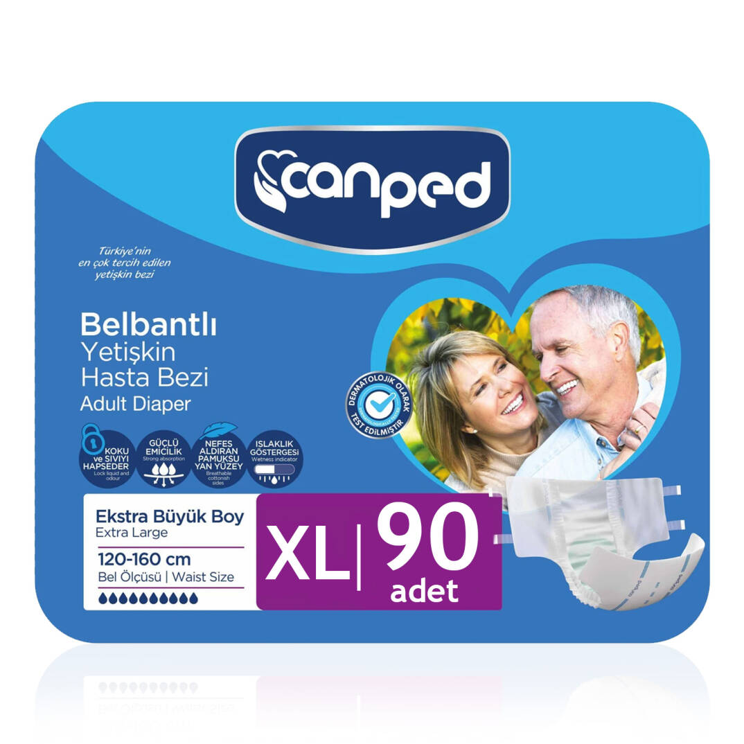 Canped Belbantlı Tekstil Yüzey Hasta Bezi XL- Extra Large Beden 90 Adet - 1
