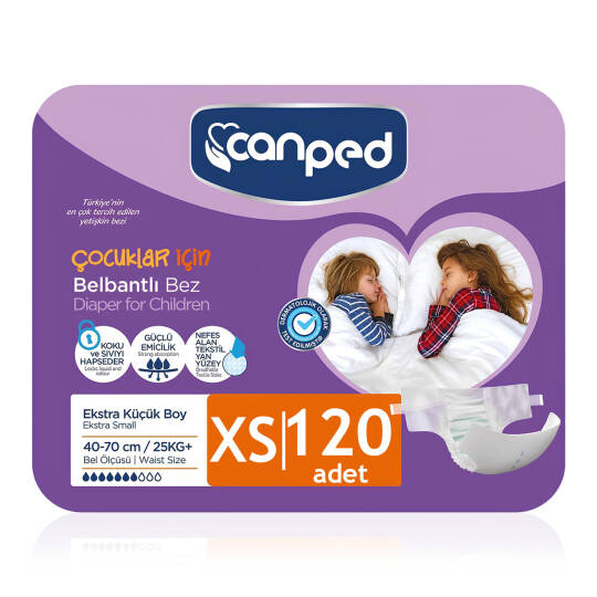 Canped Belbantlı Tekstil Yüzey Hasta Bezi XS-Ekstra Small Beden 120 Adet