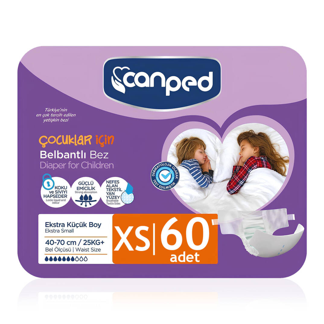 Canped Belbantlı Tekstil Yüzey Hasta Bezi XS-Ekstra Small Beden 60 Adet - 1