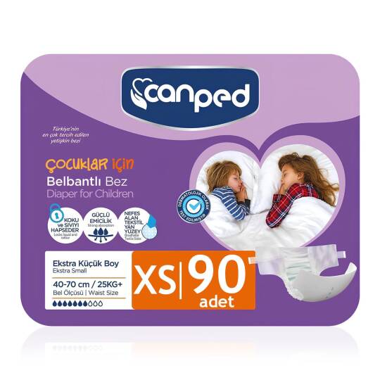 Canped Belbantlı Tekstil Yüzey Hasta Bezi XS-Ekstra Small Beden 90 Adet