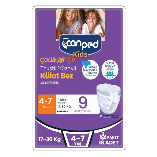 Canped Kids Pants Çocuklar İçin Tekstil Yüzeyli Külot Bez 4-7 Yaş 18 adet