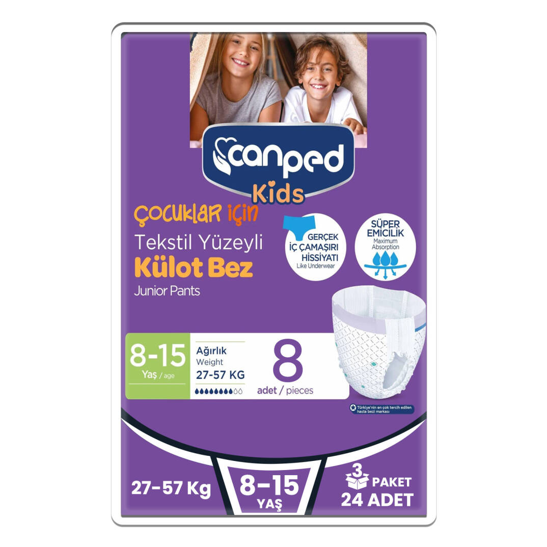 Canped Kids Pants Çocuklar İçin Tekstil Yüzeyli Külot Bez 8-15 Yaş 24 Adet - 1
