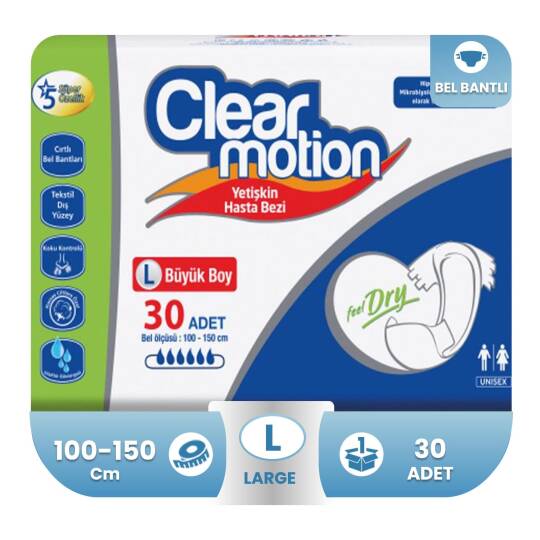 Clear Motion Belbantlı Hasta Bezi L-Large Beden 30 Adet