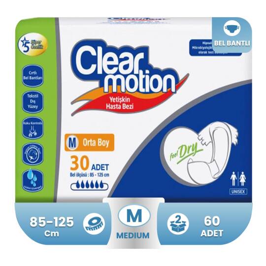 Clear Motion Belbantlı Hasta Bezi M-Medium Beden 60 Adet
