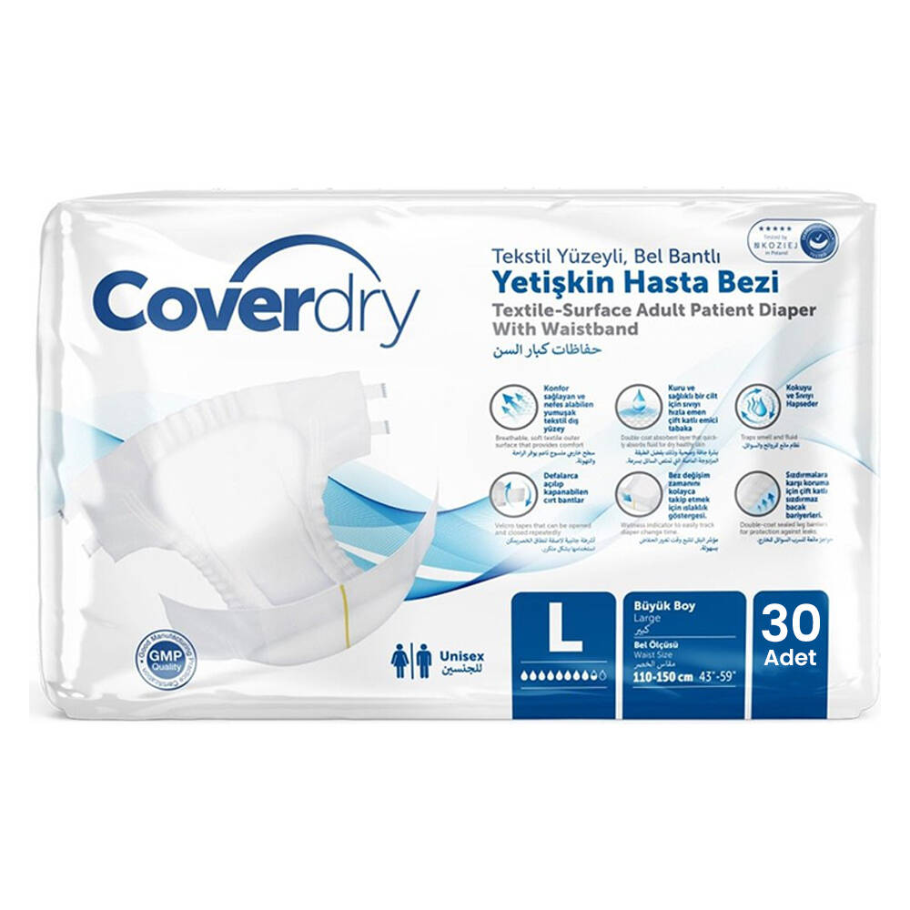 Coverdry Bel Bantlı Hasta Bezi L-Large Beden 30 Adet - 1