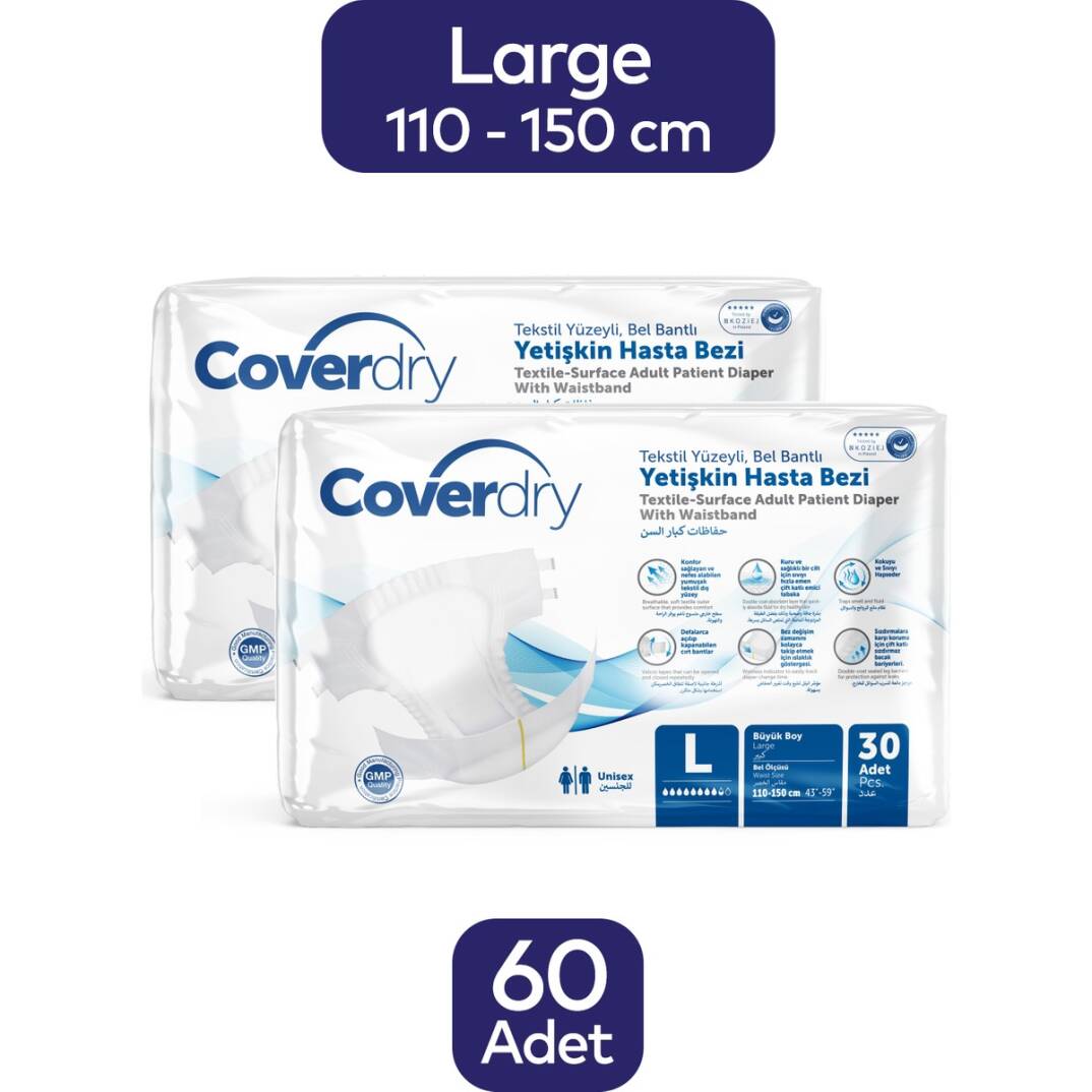 Coverdry Bel Bantlı Hasta Bezi L-Large Beden 60 Adet - 1
