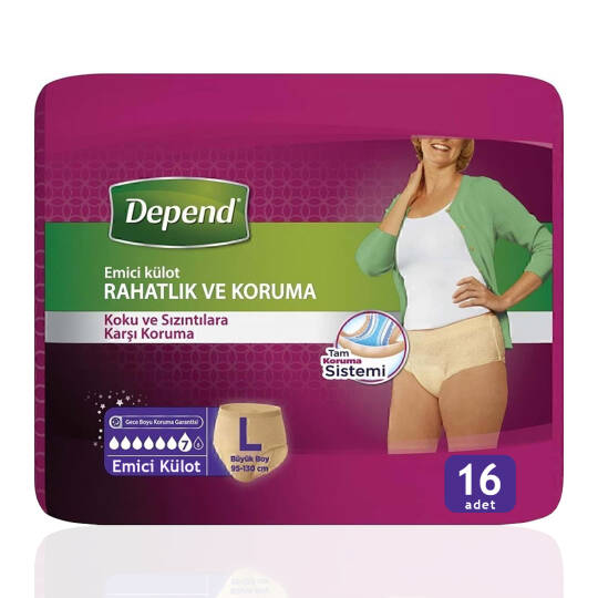Depend Emici Külot Bayan L-Large Beden 16 Adet