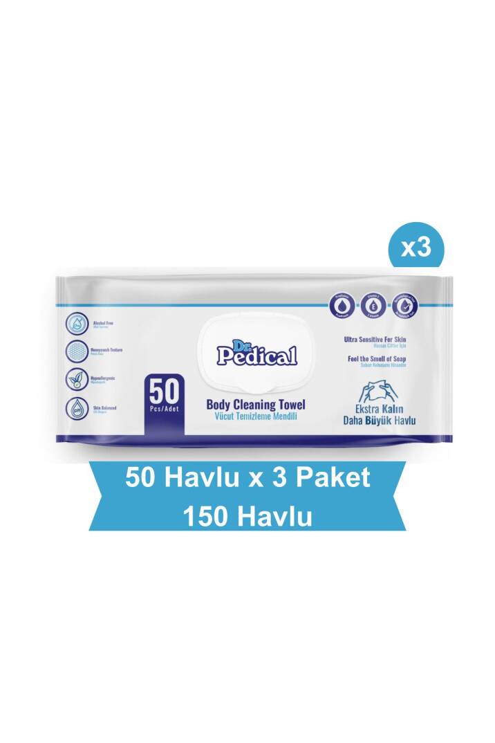 Dr. Pedical Vücut Temizleme Havlusu 50li 3 Paket 150 Adet Havlu - 2