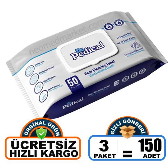 Dr. Pedical Vücut Temizleme Havlusu 50li 3 Paket 150 Adet Havlu