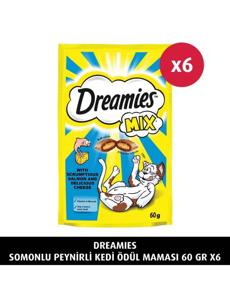 Dreamies Mix Peynirli ve Somonlu Yetişkin Kedi Ödül Maması 60 Gr 6 Adet - 1