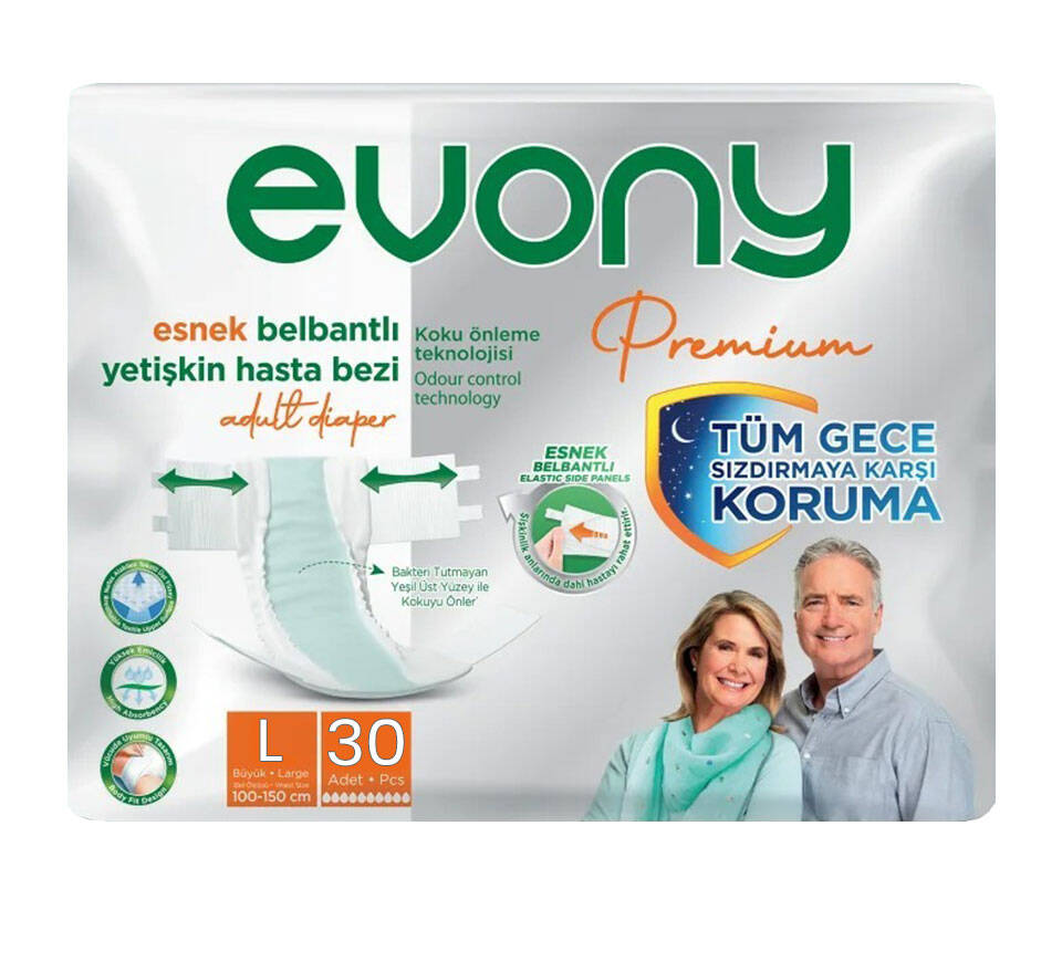 Evony Premium Belbantlı Hasta Bezi L-Large Beden 30 Adet - 1