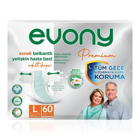 Evony Premium Belbantlı Hasta Bezi L-Large Beden 60 Adet