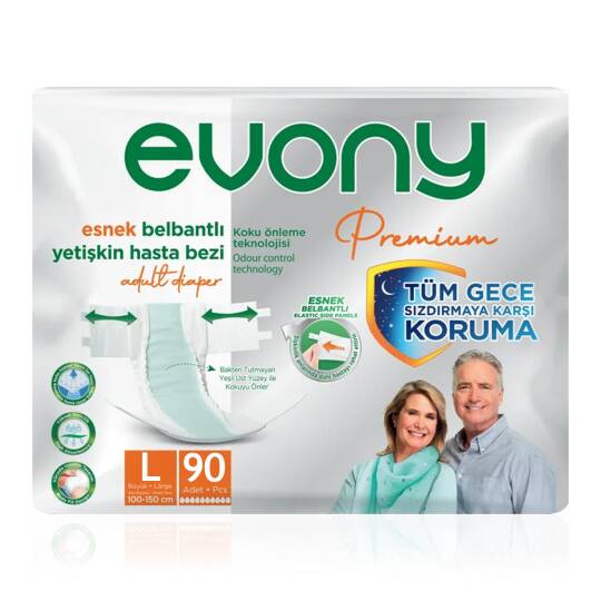 Evony Premium Belbantlı Hasta Bezi L-Large Beden 90 Adet