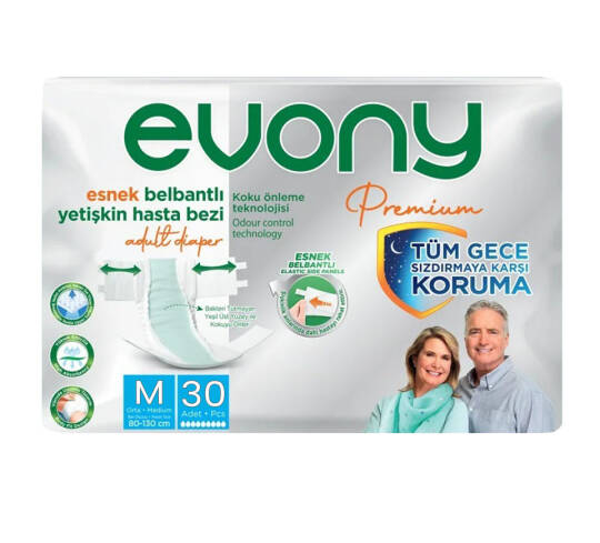 Evony Premium Belbantlı Hasta Bezi M-Medium Beden 30 Adet