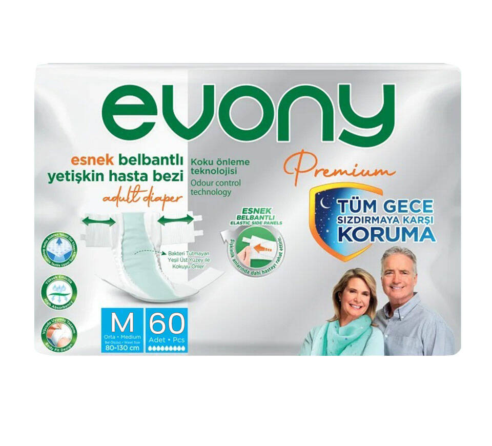 Evony Premium Belbantlı Hasta Bezi M-Medium Beden 60 Adet - 1