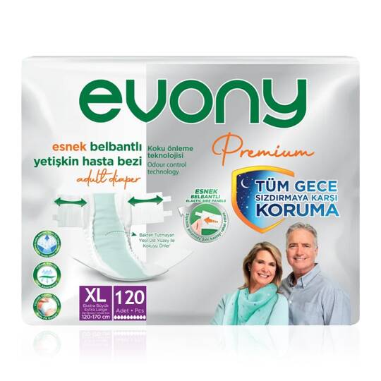 Evony Premium Belbantlı Hasta Bezi XL-Extra Large Beden 120 Adet