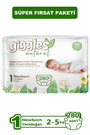 Giggles Natural 1 Numara Yenidoğan Pamuklu Bebek bezi 280 Adet