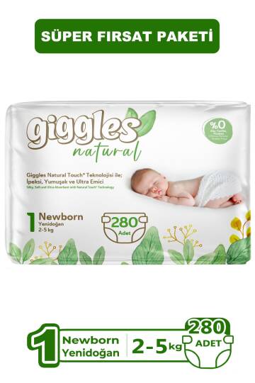 Giggles Natural 1 Numara Yenidoğan Pamuklu Bebek bezi 280 Adet