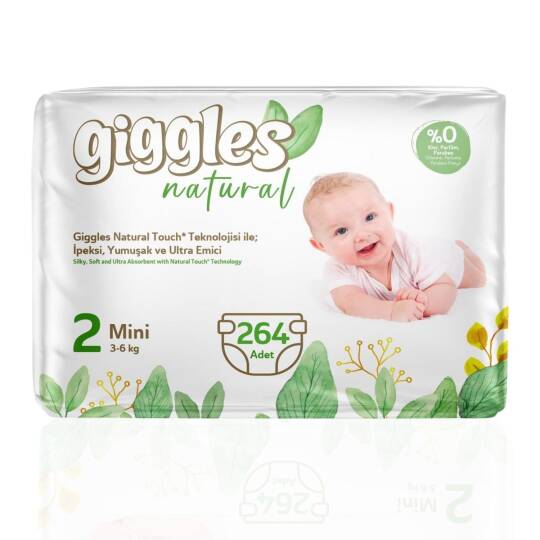 Giggles Natural 2 Numara Mini Pamuklu Bebek Bezi 264 Adet