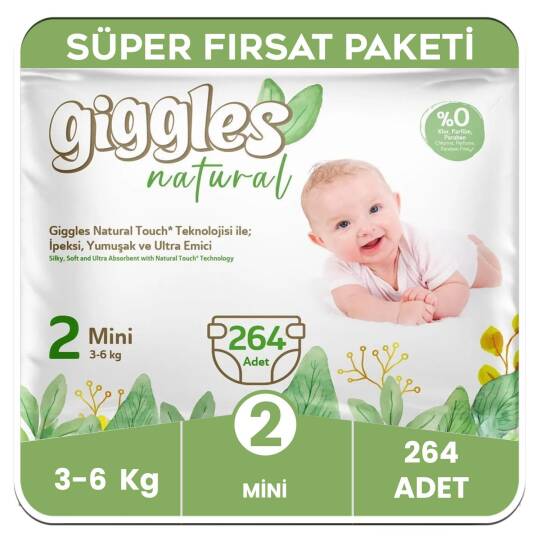 Giggles Natural 2 Numara Mini Pamuklu Bebek Bezi Süper Fırsat Paketi - 264 Adet