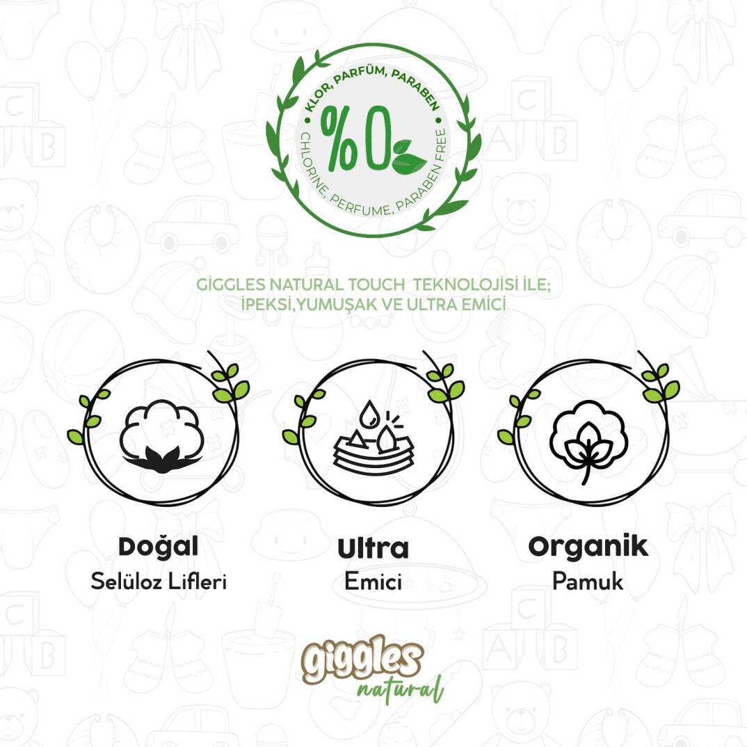 Giggles Natural 3 Numara Midi Pamuklu Bebek Bezi Tanışma Paketi - 58 Adet - 3