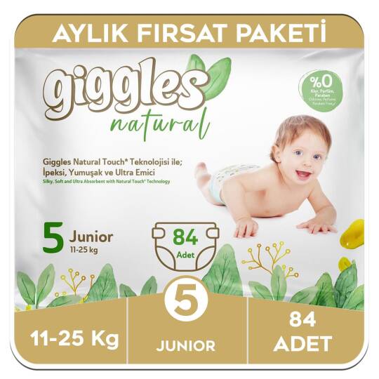 Giggles Natural 5 Numara Junior Pamuklu Bebek Bezi Aylık Fırsat Paketi - 84 Adet