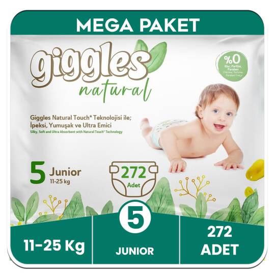 Giggles Natural 5 Numara Junior Pamuklu Bebek Bezi Mega Paket - 336 Adet