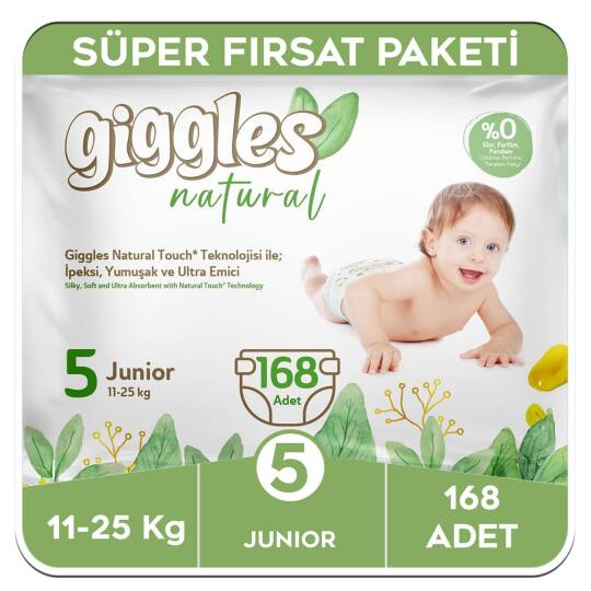 Giggles Natural 5 Numara Junior Pamuklu Bebek Bezi Süper Fırsat Paketi - 168 Adet