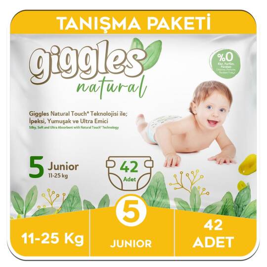 Giggles Natural 5 Numara Junior Pamuklu Bebek Bezi Tanışma Paketi - 42 Adet
