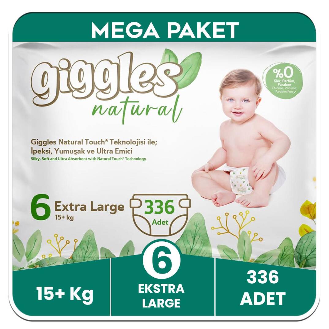 Giggles Natural 6 Numara Junior Pamuklu Bebek Bezi Mega Paket - 272 Adet - 1