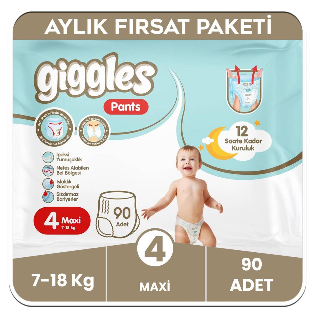 Giggles Pants Külotlu Bebek Bezi 4 Numara Maxi Aylık Paket - 90 Adet - 1