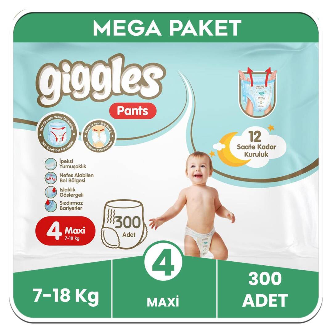 Giggles Pants Külotlu Bebek Bezi 4 Numara Maxi Mega Paket - 300 Adet - 1