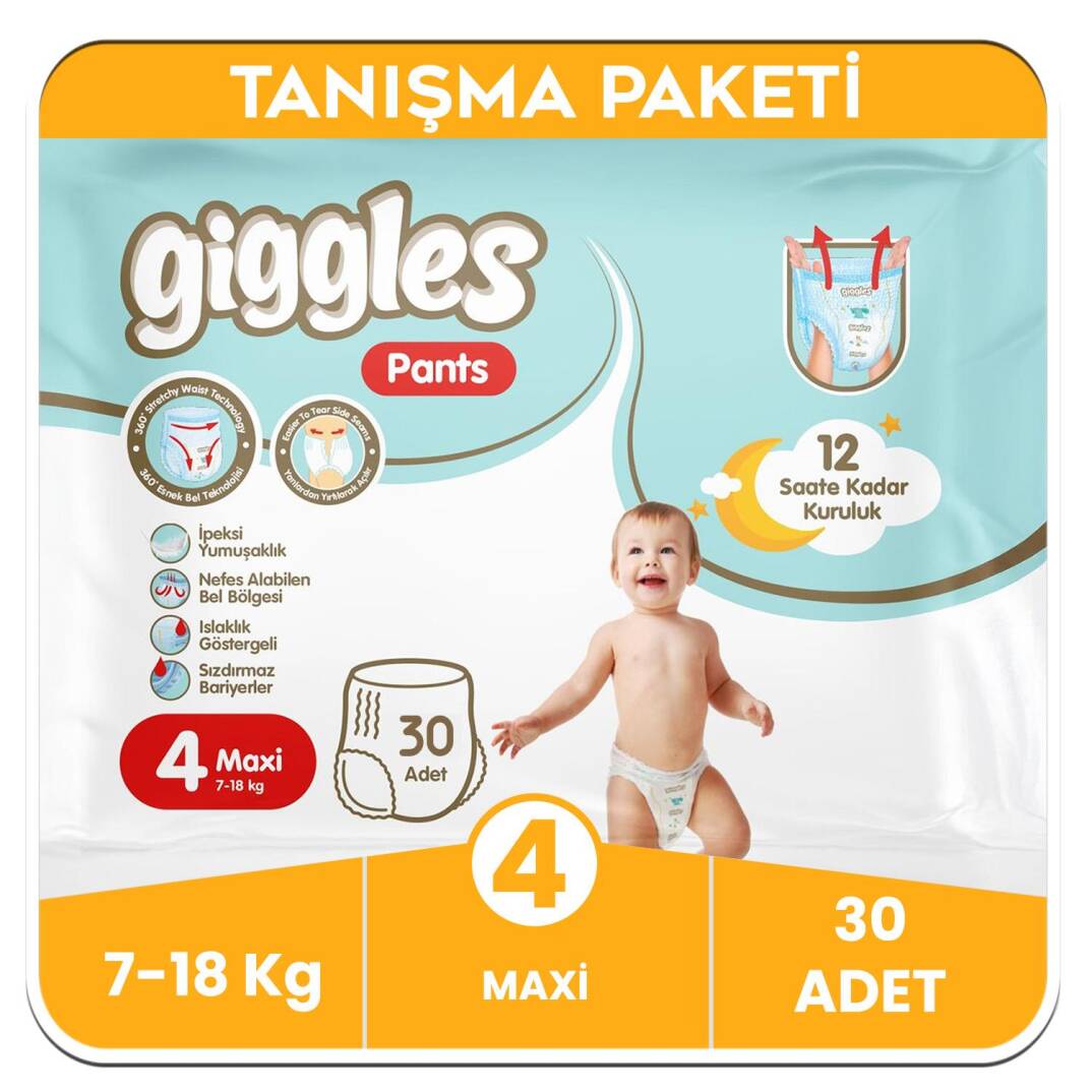 Giggles Pants Külotlu Bebek Bezi 4 Numara Maxi Tanışma Paketi - 30 Adet - 1