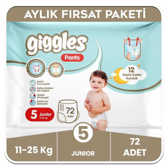 Giggles Pants Külotlu Bebek Bezi 5 Numara Junior Aylık Paket - 72 Adet