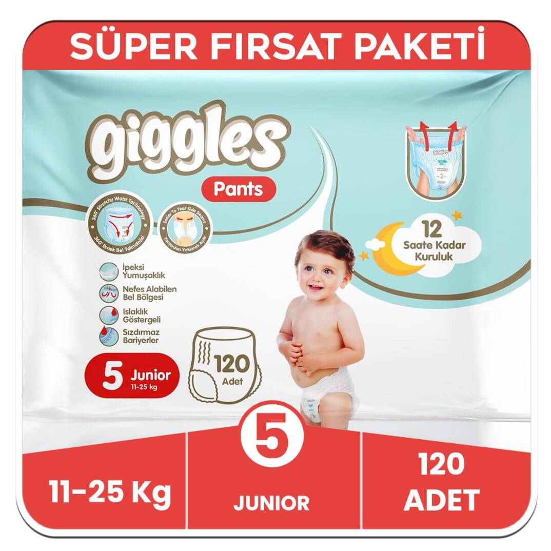 Giggles Pants Külotlu Bebek Bezi 5 Numara Junior Süper Fırsat Paketi - 120 Adet - 1