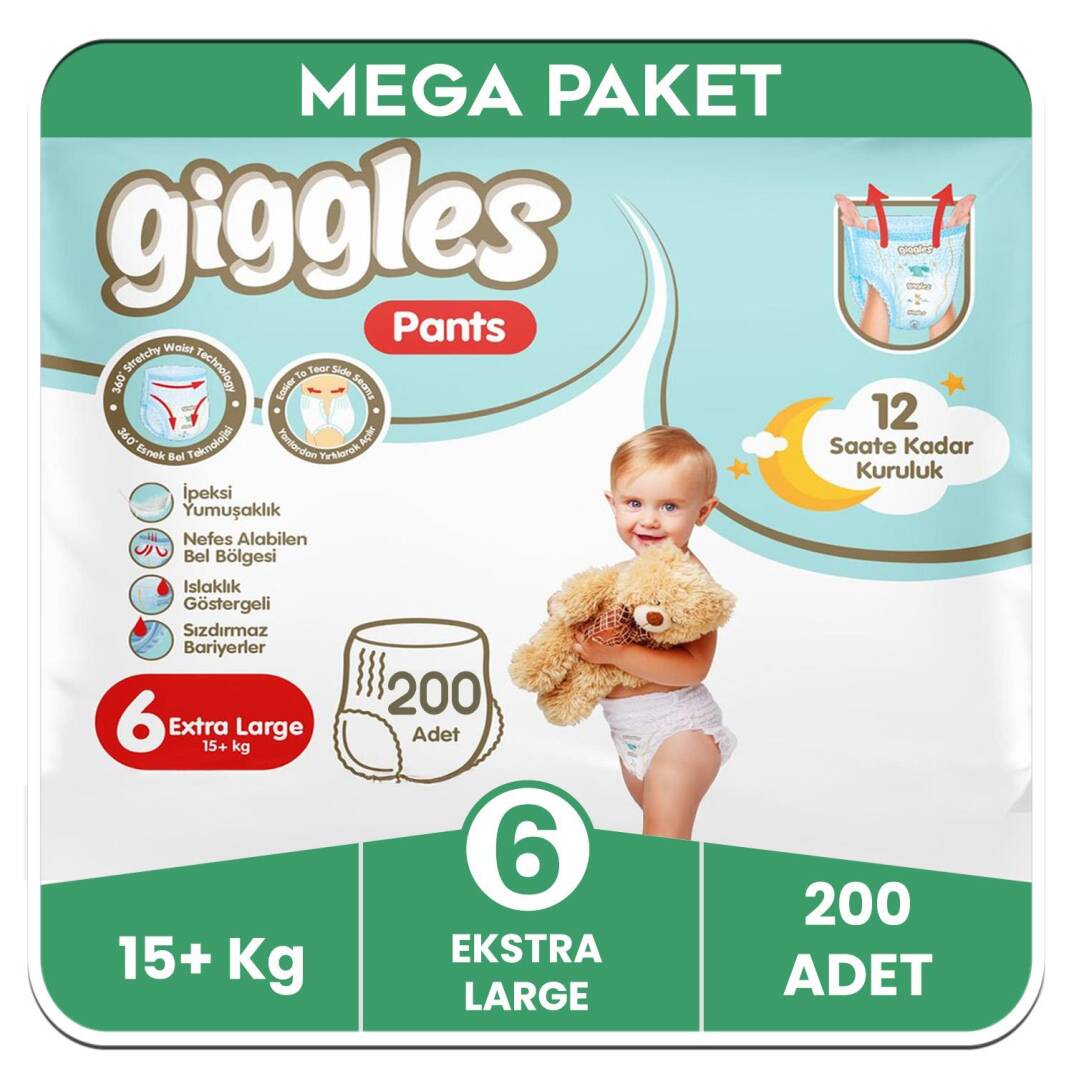 Giggles Pants Külotlu Bebek Bezi 6 Numara Extra Large Mega Paket - 200 Adet - 1