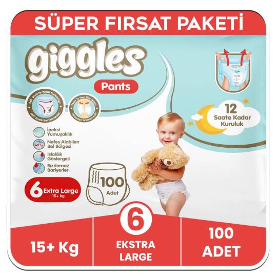 Giggles Pants Külotlu Bebek Bezi 6 Numara Extra Large Süper Fırsat Paketi - 100 Adet