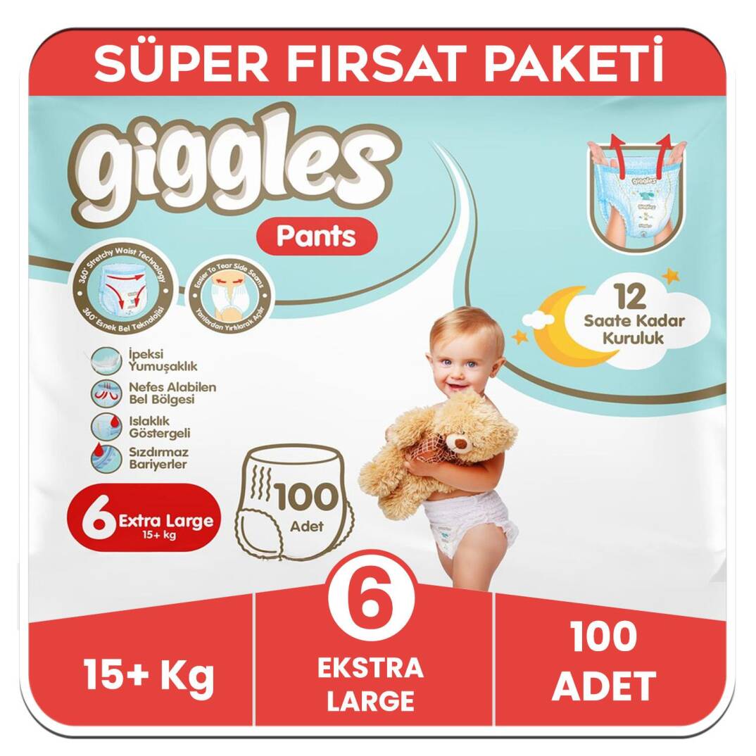 Giggles Pants Külotlu Bebek Bezi 6 Numara Extra Large Süper Fırsat Paketi - 100 Adet - 1