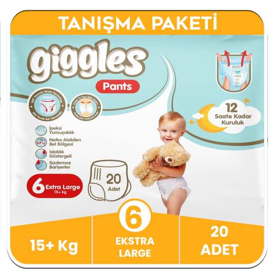 Giggles Pants Külotlu Bebek Bezi 6 Numara Extra Large Tanışma Paketi - 20 Adet