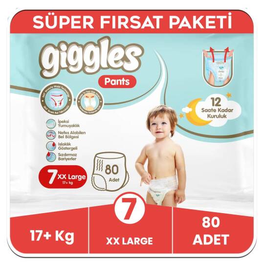 Giggles Pants Külotlu Bebek Bezi 7 Numara XX Extra Large Süper Fırsat Paketi - 80 Adet