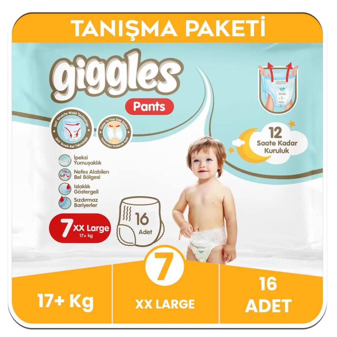 Giggles Pants Külotlu Bebek Bezi 7 Numara XX Extra Large Tanışma Paketi - 16 Adet - 1