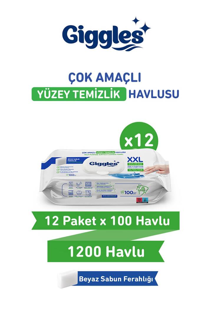 Giggles Xxl İz Bırakmayan Yüzey Temizlik Havlusu Beyaz Sabun Ferahlığı 1200 Yaprak - 1